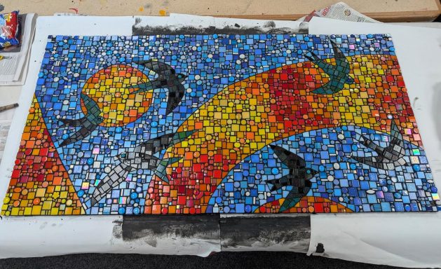 Grouted and polished top panel.